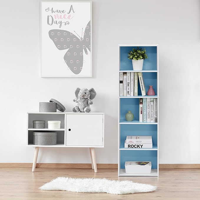 Furinno LUDER Book Shelf, 5-Tier Bookshelf, Bookcase with Open Shelves, 9.4 x 15.8 x 52, Easy Assembly, for Living Room, Bedr