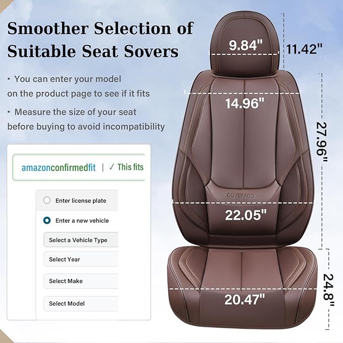Coverado Seat Covers, Car Seat Covers Front Seats, Car Seat Cover, Car Seat Protector Waterproof, Car Seat Cushion Nappa Leat