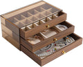 3 Layer Wooden Drawers Jewelry Box Vintage Style Jewelry Organizer with Acrylic Cover, Jewelry Storage Display Box for Ring E