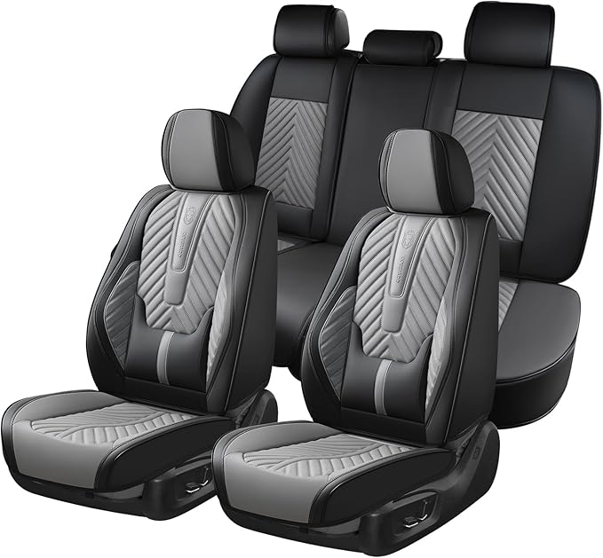 Coverado Car Seat Covers Full Set, Faux Leather Seat Covers for Car, Luxury Automotive Seat Covers Waterproof Car Seat Protec