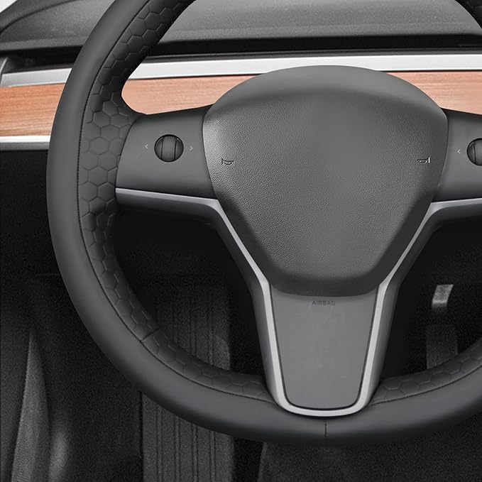 MEWANT Tesla Model 3/Model Y Hand Stitched Steering Wheel Cover for Tesla Model 3 2017-2023 / Model Y 2020-2023 for Tesla Model 3/Y Accessories(3D Style)