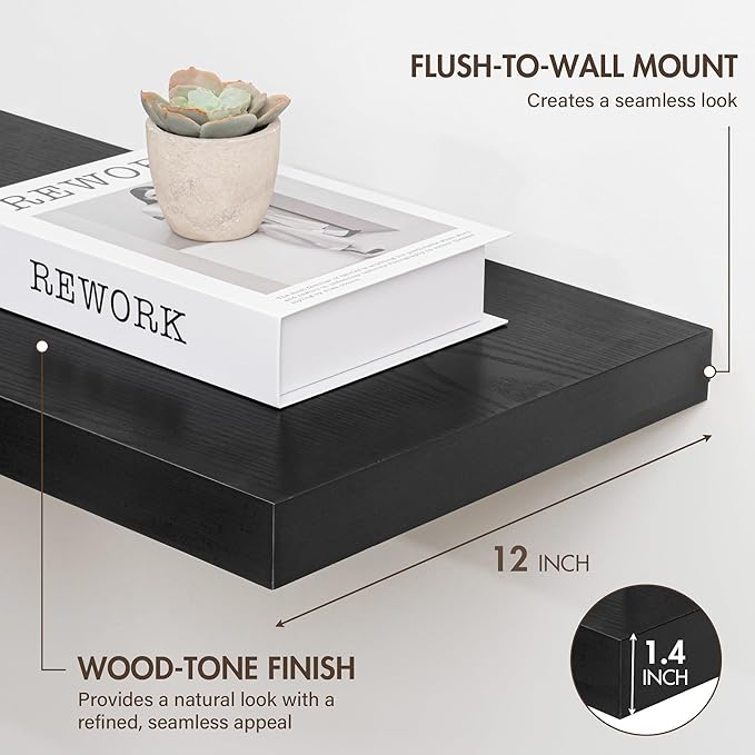 12 Inch Floating Shelves, 12" Deep Floating Shelf Wall Mounted, 12" Wall Shelves, Rustic Deep Bookshelf, Extra Deeper Display