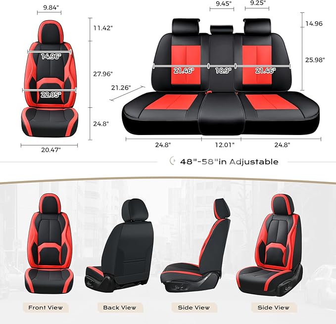 Coverado Seat Covers, Car Seat Covers Front Seats, 2 Pack Black and Red Leather Seat Covers, Waterproof Car Seat Protector wi