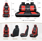Coverado Leather Seat Covers Full Set, Black and Red Leather Car Seat Cover, Waterproof Car Seat Protector with Lumbar Suppor