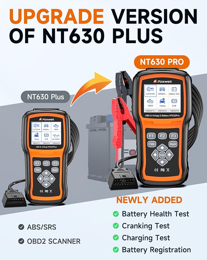 2026 FOXWELL NT630 Pro 2-in-1 ABS SRS Scan Tool & Battery Tester, Upgraded from NT630 Plus, OBD2 Scanner with 12V Battery Load