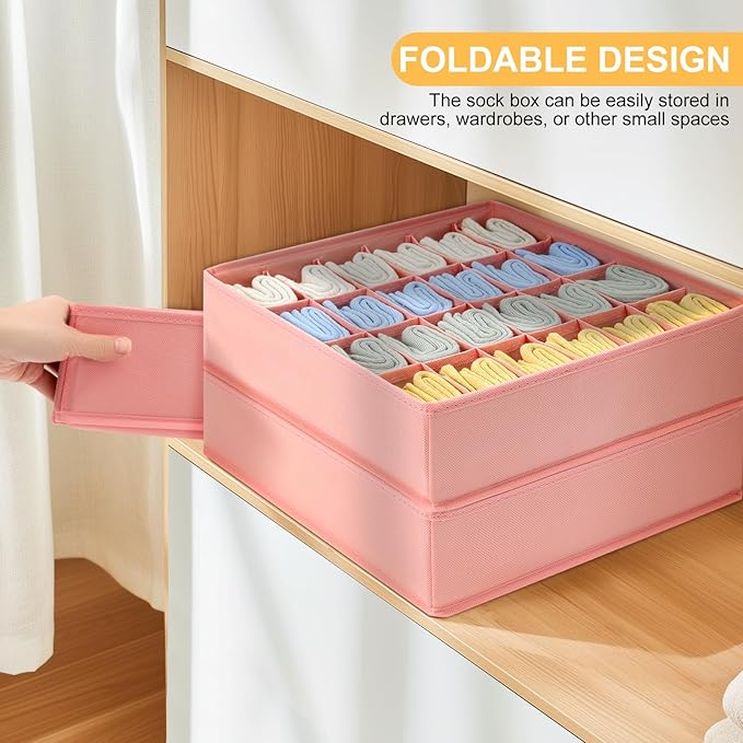 Joyoldelf Sock Organizer Drawer Organizer - Underwear Organizer, 24 Cell Collapsible Closet Organizers and Storage Sock Holde