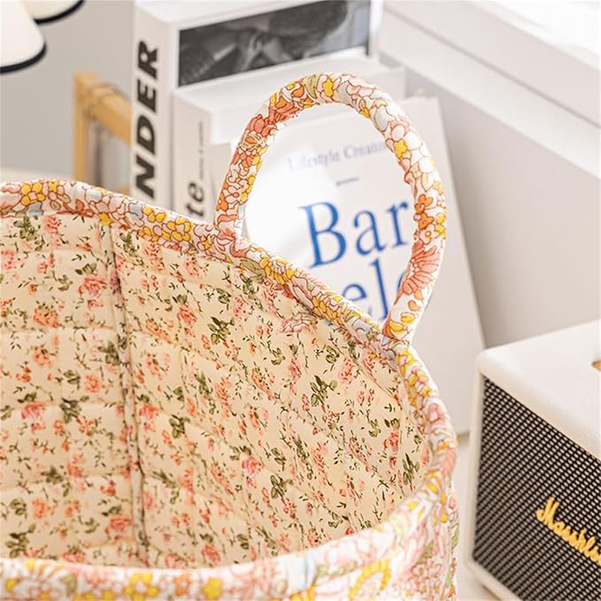 Boho Fabric Storage Basket, Large Capacity Laundry Basket, 12.2'' x 10.23'' x 10.23'' Collapsible Laundry Hamper with Easy Ca
