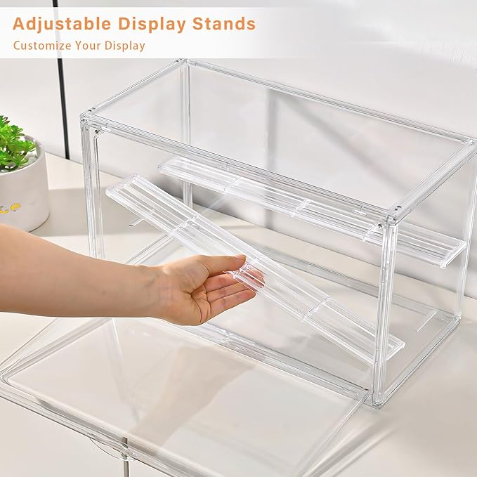 Freebat Clear Acrylic Display Case for Collectibles - 3-Tier Adjustable Figure Display with Magnetic Door & Removable Shelves