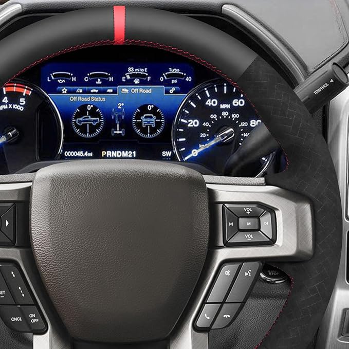 MEWANT Steering Wheel Cover for Ford F150 F250 F350 Expedition 2018 Made of Black Smooth Faux Leather Embossed Athsuede