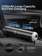 ruwa Car Vacuum Cleaner Handheld Vacuum Cordless, Rechargeable 14,000PA High-Power with 2 Speeds, 300ml Dust Cup, Lightweight