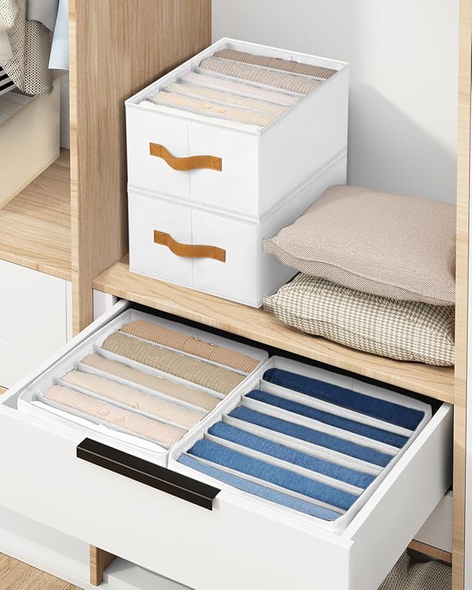 DIMJ Large Wardrobe Clothes Organizer - 8 Packs Fabric Closet Storage Organizer with Handles, Foldable Closet Organizers Divi
