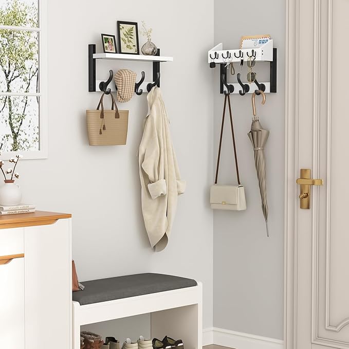Evermagin 29" Coat Rack Wall Mount with Shelf, 4 in 1 Coat and Key Hanger with 11 Metal Hooks, Entryway Wall Mounted Shelf wi