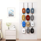 HapiRm Over Door Hat Rack - 3 Packs Hat Organizer with 12 Hooks Design, Hanging Baseball Cap Organizer Storage Holds Up to 60