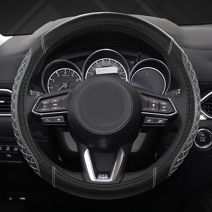 West Llama Car Steering Wheel Cover for Mazda 3,5,6,CX-3,CX-5,CX-30,CX-50,CX9,CX-9,MX-5 Miata,CX-7,RX-8,14.5-15 inches(Diamon