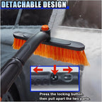 31.5" Detachable Snow Brush and Ice Scraper for Car Windshield, 2-in-1 Winter Snow Removal Tool with Extendable, 360° Rotating Soft Bristle Brush Head and Foam Grip for Most Vehicles (2PCS&Orange)
