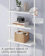 ALLZONE 5 Tiers Narrow Bookshelf, Tall Adjustable Ladder Book Shelf with Open Storage, Floor to Ceiling Tension Mount, Wooden
