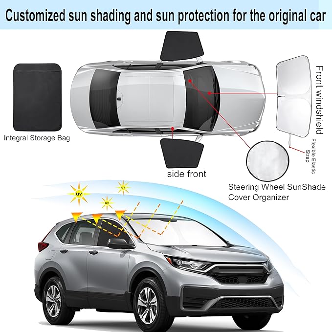 3PCS Car Window Shades Front Windshield Sun Shade Foldable Window Shade Custom Fit for 2017-2022 Honda CRV Accessories Car Shades for Front Windows Anti-UV Rays Block Heat