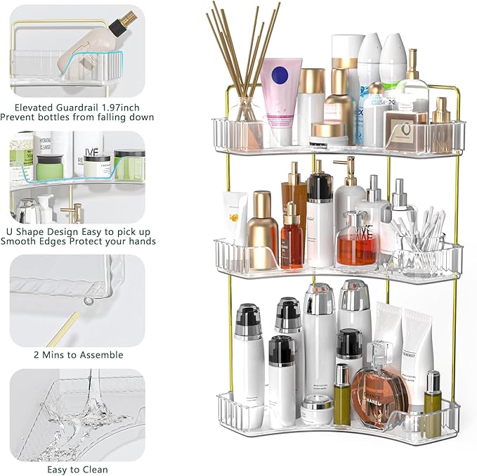 Webetop Corner Bathroom Counter Organizer 3 Tier Bathroom Countertop Organizers Shelf Makeup Organizer for Vanity Perfume Tra