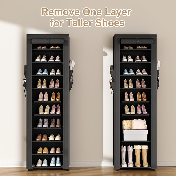 ROJASOP Shoe Rack with Covers 10 Tier Large Shoe Organizer Tall Shoe Closet Storage for 20-22 Pairs Shoe and Boot, Free Stand