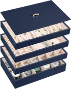 Voova Stackable Jewelry Organizer Tray with Lid, PU Leather Jewelry Storage Holder for Drawer Inserts, Jewellery Display Box 