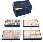 Voova Stackable Jewelry Organizer Tray with Lid, PU Leather Jewelry Storage Holder for Drawer Inserts, Jewellery Display Box 