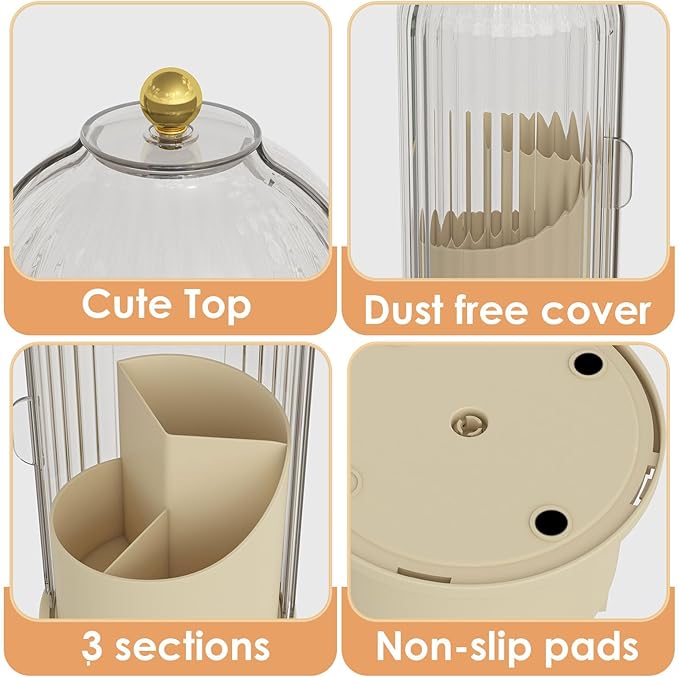 YOOLENS Makeup Brush Holder with Lid 360 Rotating Clear Dustproof Make Up Organizers for Vanity Bathroom Countertop, White Be