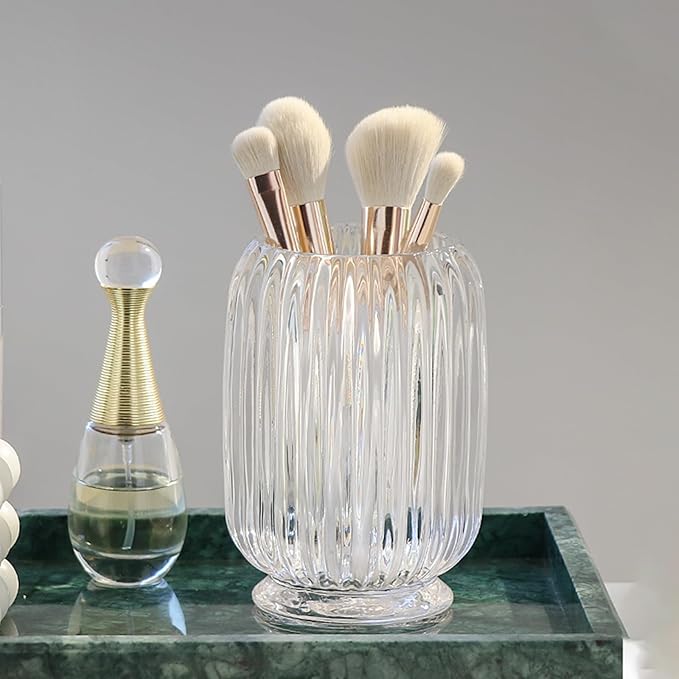 Crystal Makeup Brush holder Organizer, Vintage Make Up Brush Cup Pen Pencil Holder striped vase, Comb Brushes Pen Pencil Stor