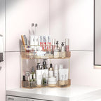 Corner Bathroom Counter Organizer with Top Toothbrush Holders, 2-Tier Make Up Organizers for Vanity with Brush Holder, Corner