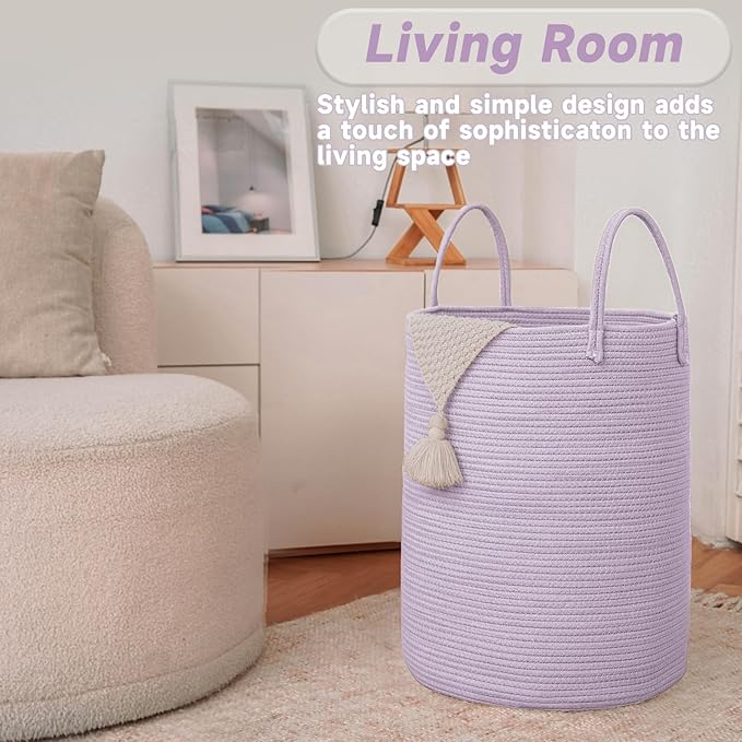 JMvicyroam Large Woven Laundry Basket Hamper,100L Cotton Rope Storage Bin for Blankets,Toys and Clothes,Decorative Tall Nurse