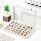 Coward Ring Earring Jewelry Organizer Box, 35 Grids Dustproof Display Holder Case, Beige Velvet Jewelry Bead Display Tray Cas