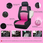 CAR PASS Rainbow Cool Universal Fit Two Front 3D Air Mesh Car Seat Cover with Steering Wheel & Blet Cover-Airbag Compatible (Front Seats only, Black- Pink)
