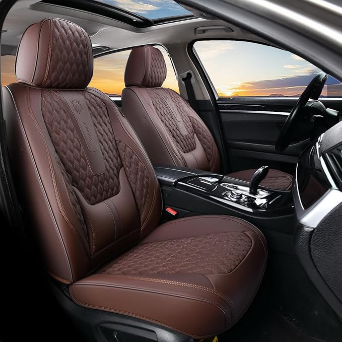 Coverado Front Seat Covers, Car Seat Covers Front Seats, Nappa Leather Seat Covers for Cars, Waterproof Seat Covers with Lumb