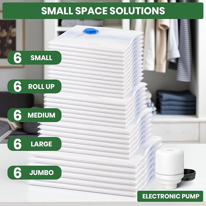 Vacuum Storage Bags,30Pack Vacuum Seal Bags with Electric Air Pump,Vacuumm Seal Bag for Clothing,Travel,Clothes,Comforters,Bl