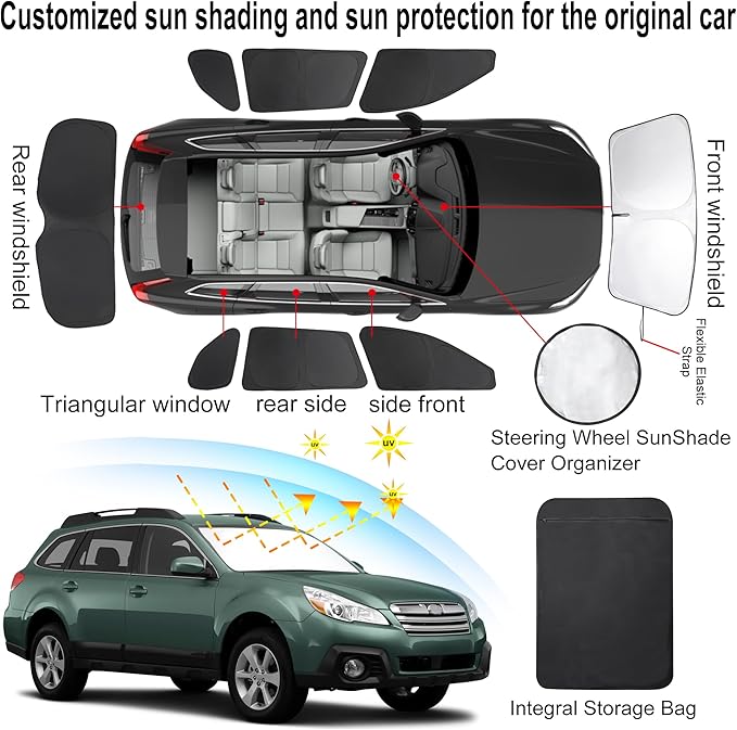TINGLU Window Shades for Subaru Outback Wagon 2010-2014 Accessories Car Side Full Windows Windshield Sun Shade Sun UV Rays & Privacy Protection for Camping,Napping,and Relaxing 8PCS