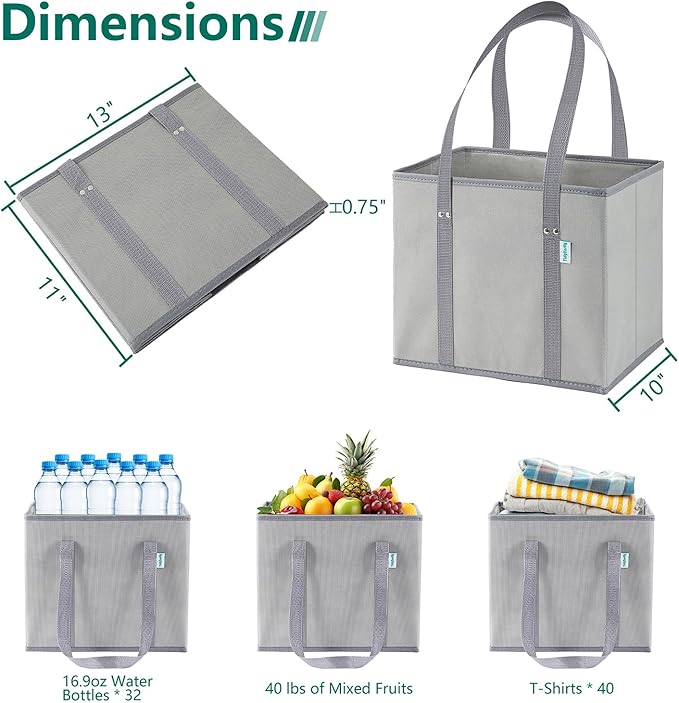 Reusable Grocery Bags Foldable 4-Pk, Heavy Duty Large Reusable Shopping Bags with Handles, Collapsible Tote