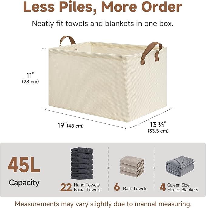 StorageWorks Storage Bins, Shelves Baskets for Organizing, 45L Extra Large Fabric Closet Organizers with Handles, Metal Frame