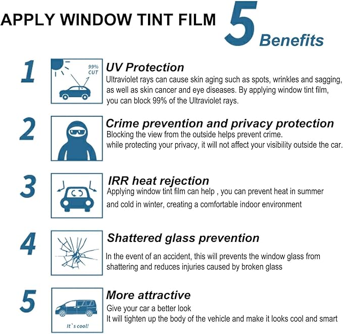 Mkbrother® Car Window Tint Film - 5% 20% 35% 50% VLT Options, UV & Heat Blocking, Scratch Resistant, Professtional Grade Privacy Tint for Auto & Home Windows