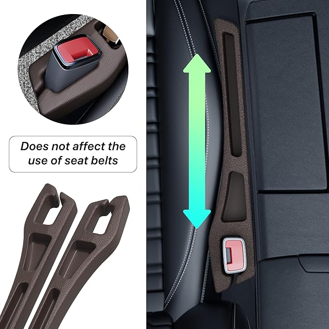 Car Seat Gap Filler Organizer, 2PCS Multifunctional Vehicle Fill Gap Blocker with Storage Slot Between Seat Console, Anti-Drop Auto Interior Organization, Universal for SUV Truck Sedan(Brown)