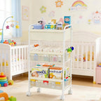3-Tier Baby Diaper Caddy Cart Organizer,Mobile Nursery Storage Carts with Wheels,With 2 Dividers&14 Mesh Pockets Durable Meta