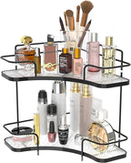 FOLLOWIN 2 Tier Bathroom Countertop Corner Organizer, Countertop Perfume Tray, Vanity Counter Shelf, Skincare Makeup Cosmetic
