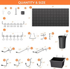 INCLY 226PCS Metal Pegboard Wall Organizer, 48x36 Inch Black Peg Board Panels Tool Organizer Kit with Hooks Bins and Cups, Pe