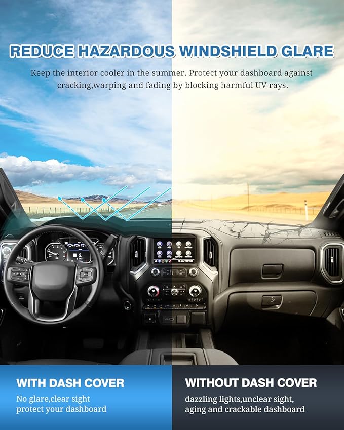 FIILINES Dash Cover Compatible with Chevy Chevrolet Tahoe Suburban/GMC Sierra Yukon 2015-2020 Dashboard Mat Cover Sunshade No