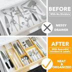 SpaceAid Bamboo Drawer Dividers with Inserts and Labels, 4 Dividers with 9 Inserts (17-22 in), Bag Storage Organizer (1 Box 4