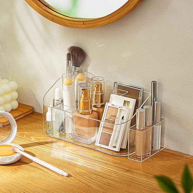 MORNITE Bathroom Counter Shelf Vanity Trays, Makeup Organizer Tray with 9 Compartments, Trays Holders for Medicine Bathroom C