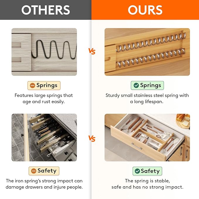 Lifewit 2.4" High 6 Pack Bamboo Drawer Dividers 33-42cm/13-16.5" Adjustable Wooden Drawer Organizer for Clothes/Utensils, Exp