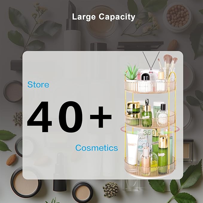 360 Rotating Makeup Organizer - Large Capacity Spinning Perfume & Cosmetic Skincare Holder for Vanity & Countertop (Vibrant O