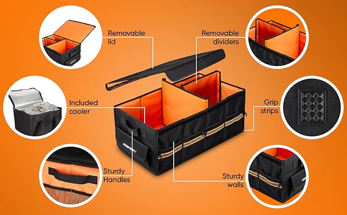 KEEPER Extra Large Trunk Organizer with Cooler, 70L, Multi-Compartment Collapsible Car Organizers and Storage, Non-Slip