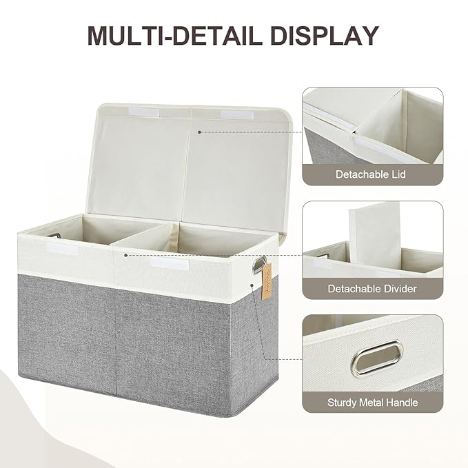 Large Toy Storage Box with Lid, Collapsible Toys Storage Organizer Bins with Dividers and Handles, Storage Chest Bin for Kids