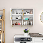 Bathroom Wall Cabinet Wood Large Wall Mounted Medicine Cabinet with 2 Doors and 4 Open Shelves Over Toilet Storage Cabinet Or