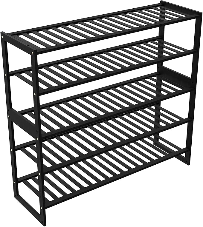 Jripae Shoe Rack Bamboo 5 Tier Shoe Organizer, Storage 20-25 Pairs for Closet Entryway, Stackable Large Tall Shoe Shelf Holde